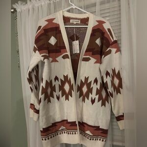 Lucky Brand Women's Cream and Brown Patterned Cardigan